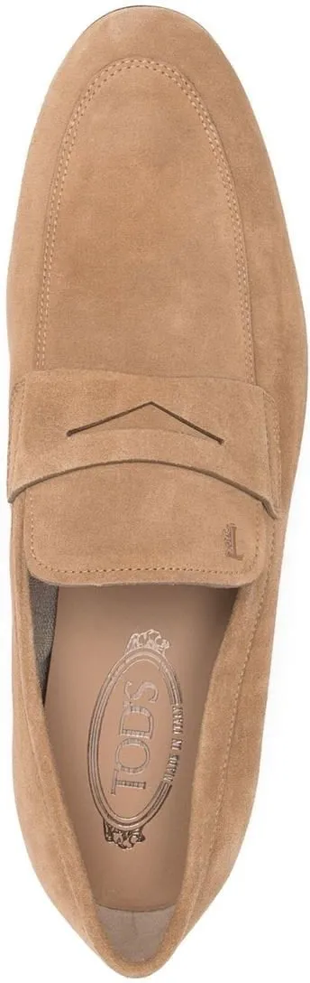 ALMOND TOE PENNY LOAFERS, SAND BEIGE CALF LEATHER.