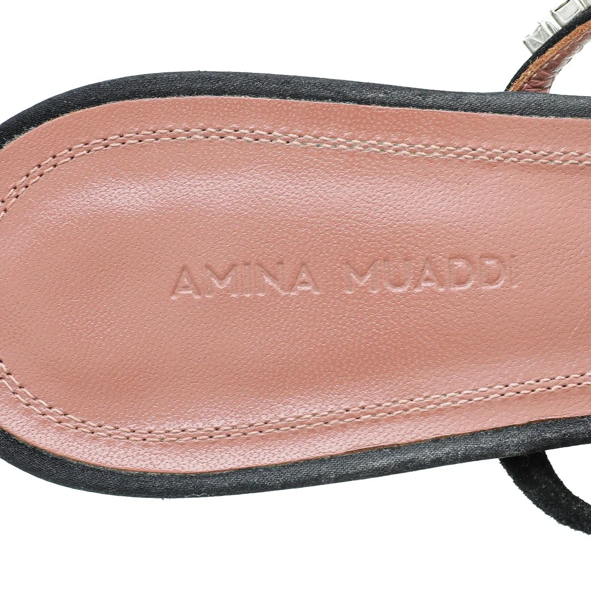 Amina Muaddi Black Satin Gilda 95 Embellished Sandal 39