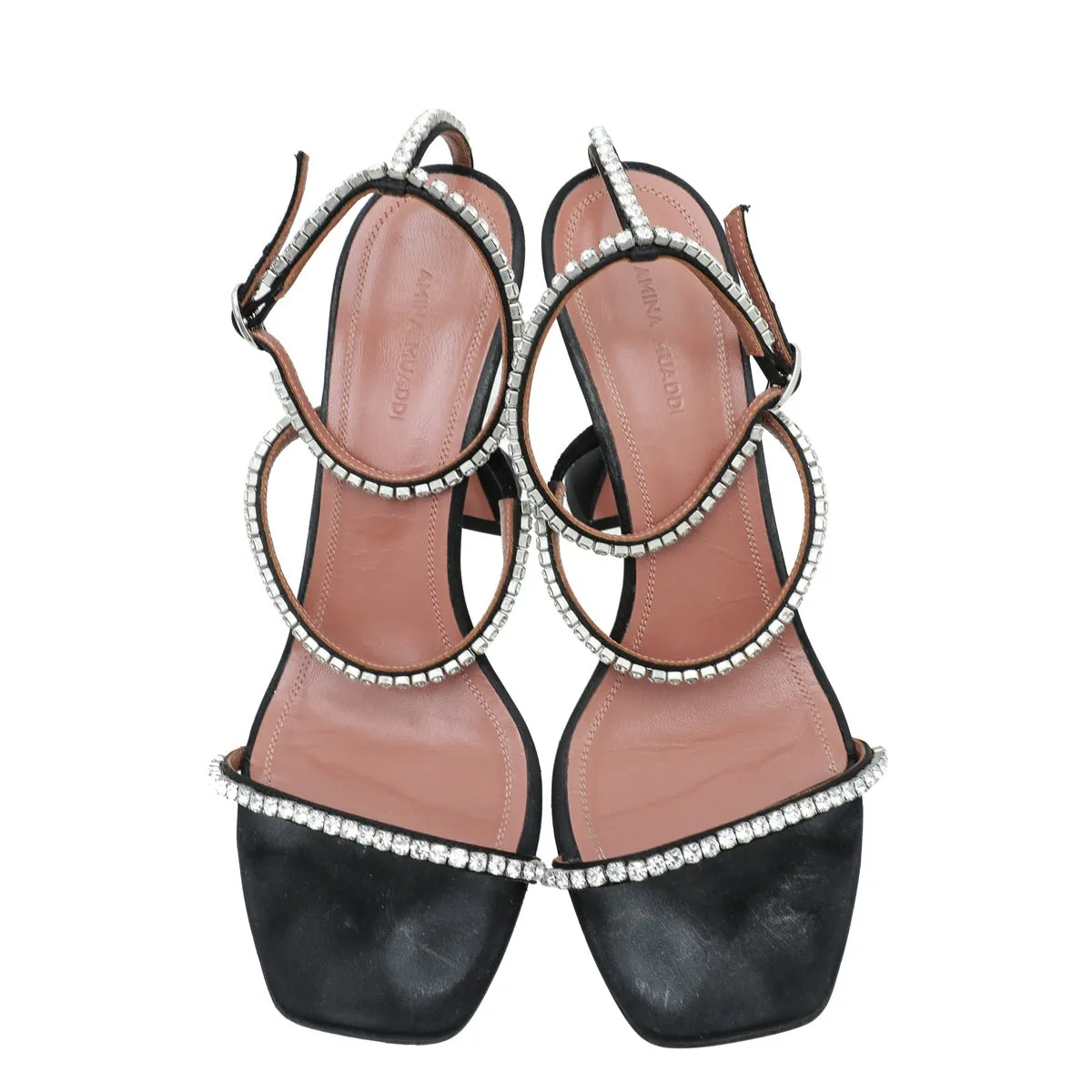 Amina Muaddi Black Satin Gilda 95 Embellished Sandal 39
