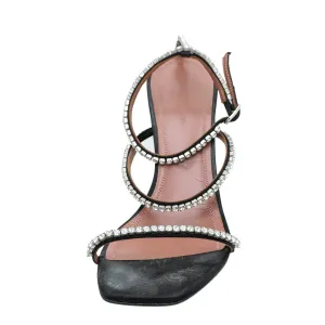 Amina Muaddi Black Satin Gilda 95 Embellished Sandal 39