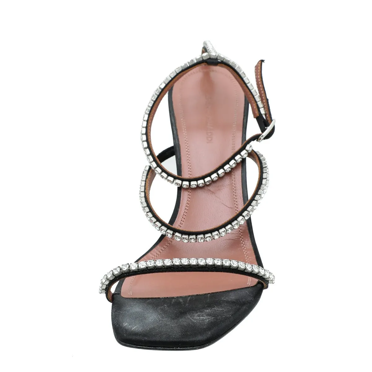 Amina Muaddi Black Satin Gilda 95 Embellished Sandal 39