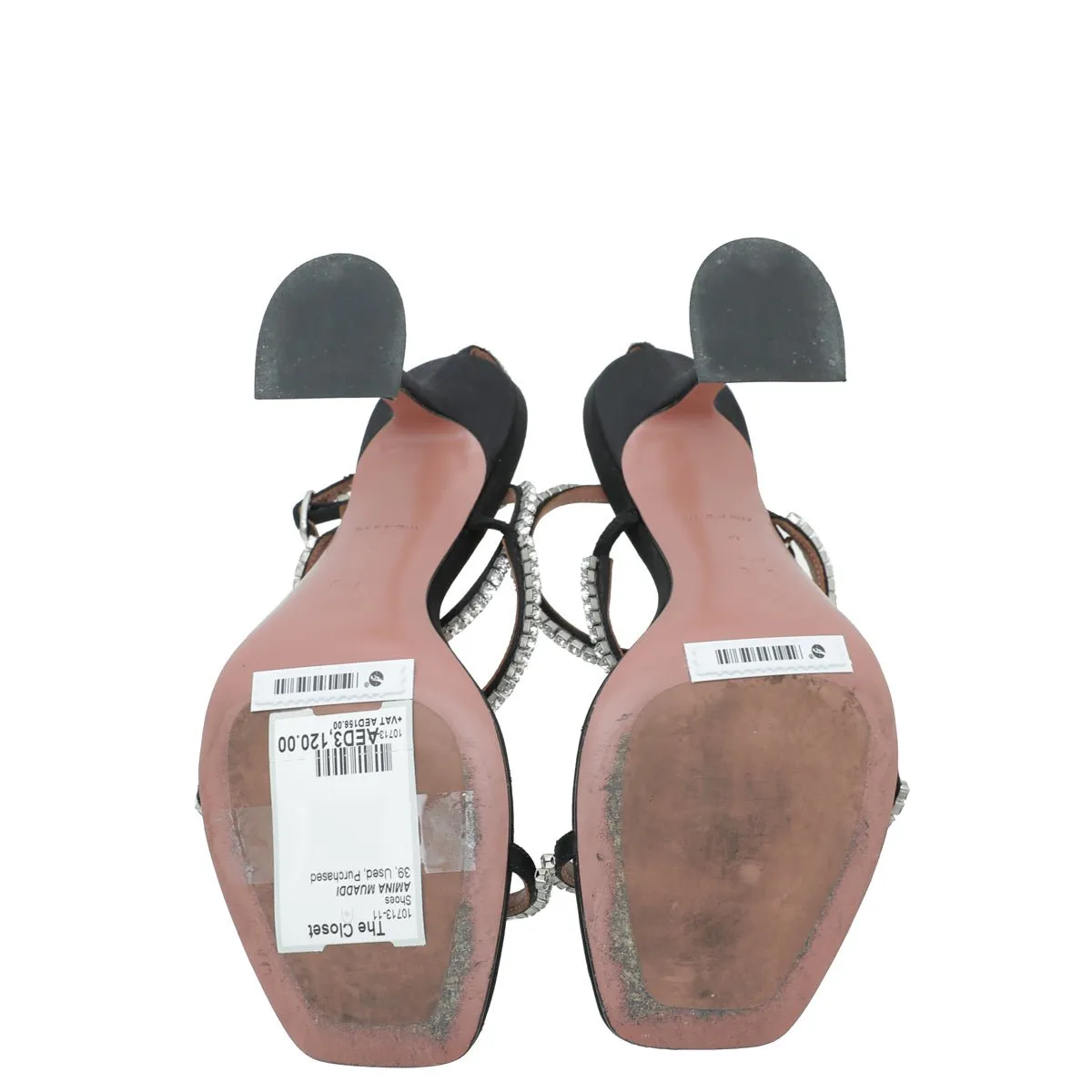 Amina Muaddi Black Satin Gilda 95 Embellished Sandal 39