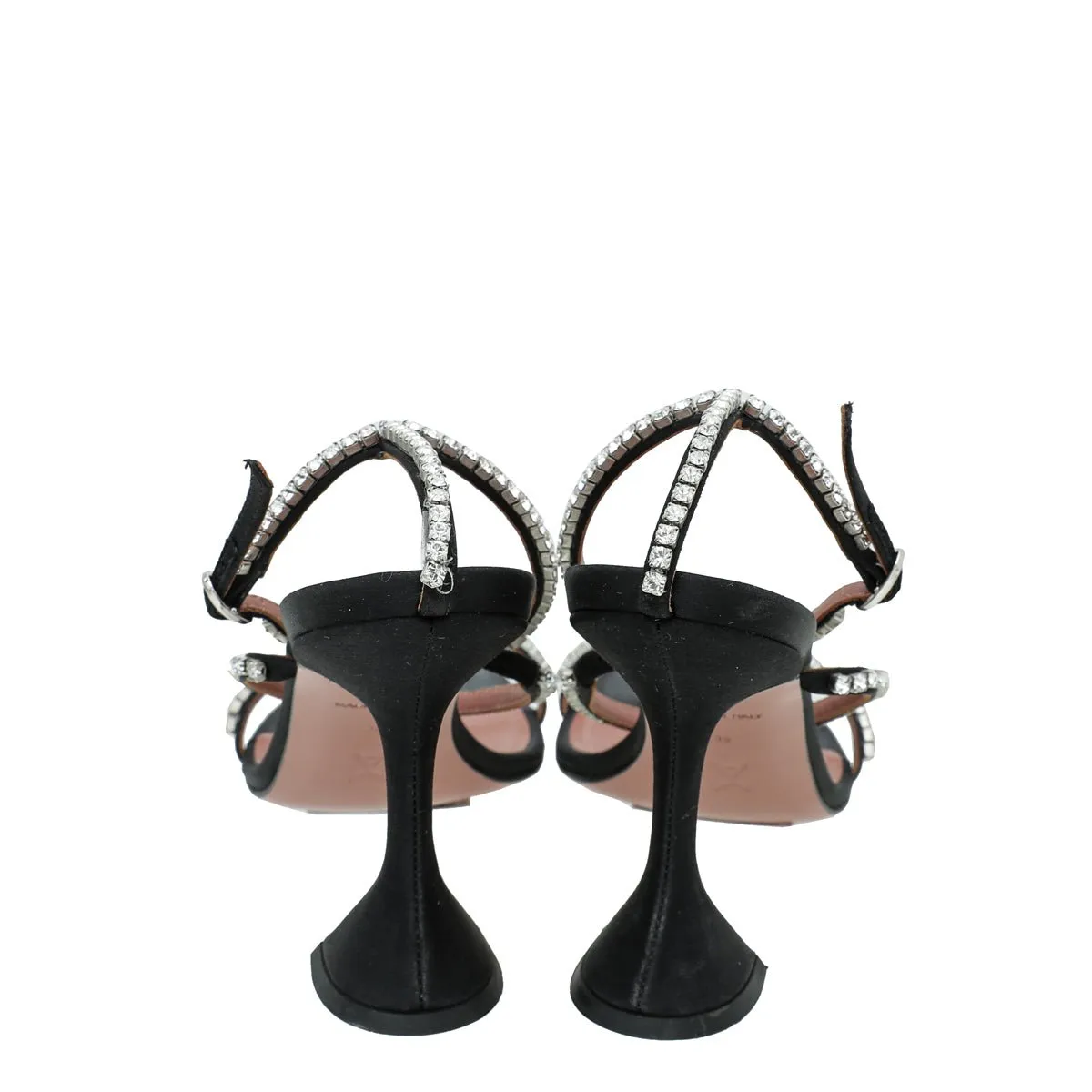 Amina Muaddi Black Satin Gilda 95 Embellished Sandal 39
