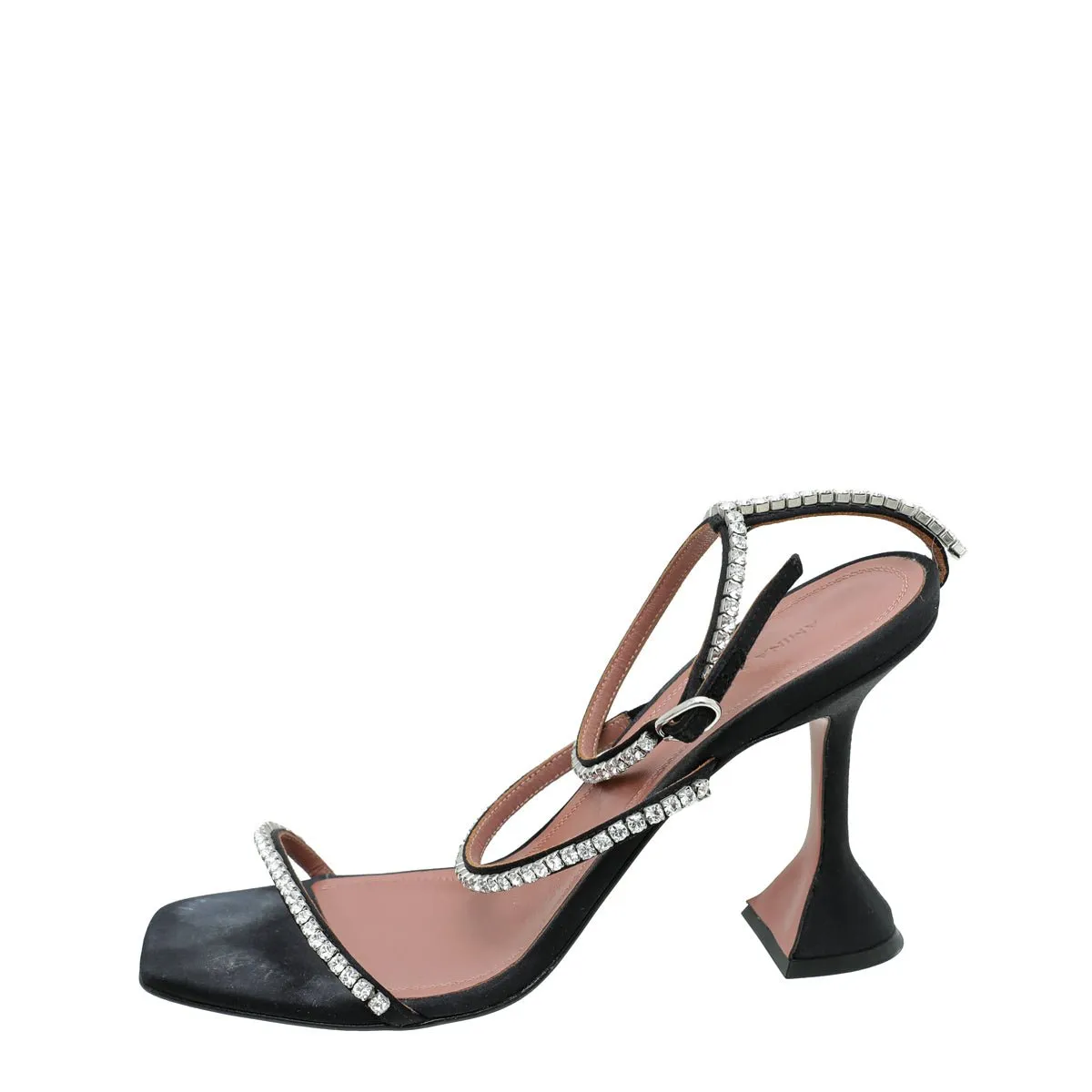 Amina Muaddi Black Satin Gilda 95 Embellished Sandal 39