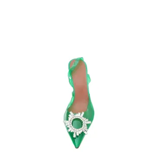 Amina Muaddi Green PVC Crystal Begum Slingback Pumps 40