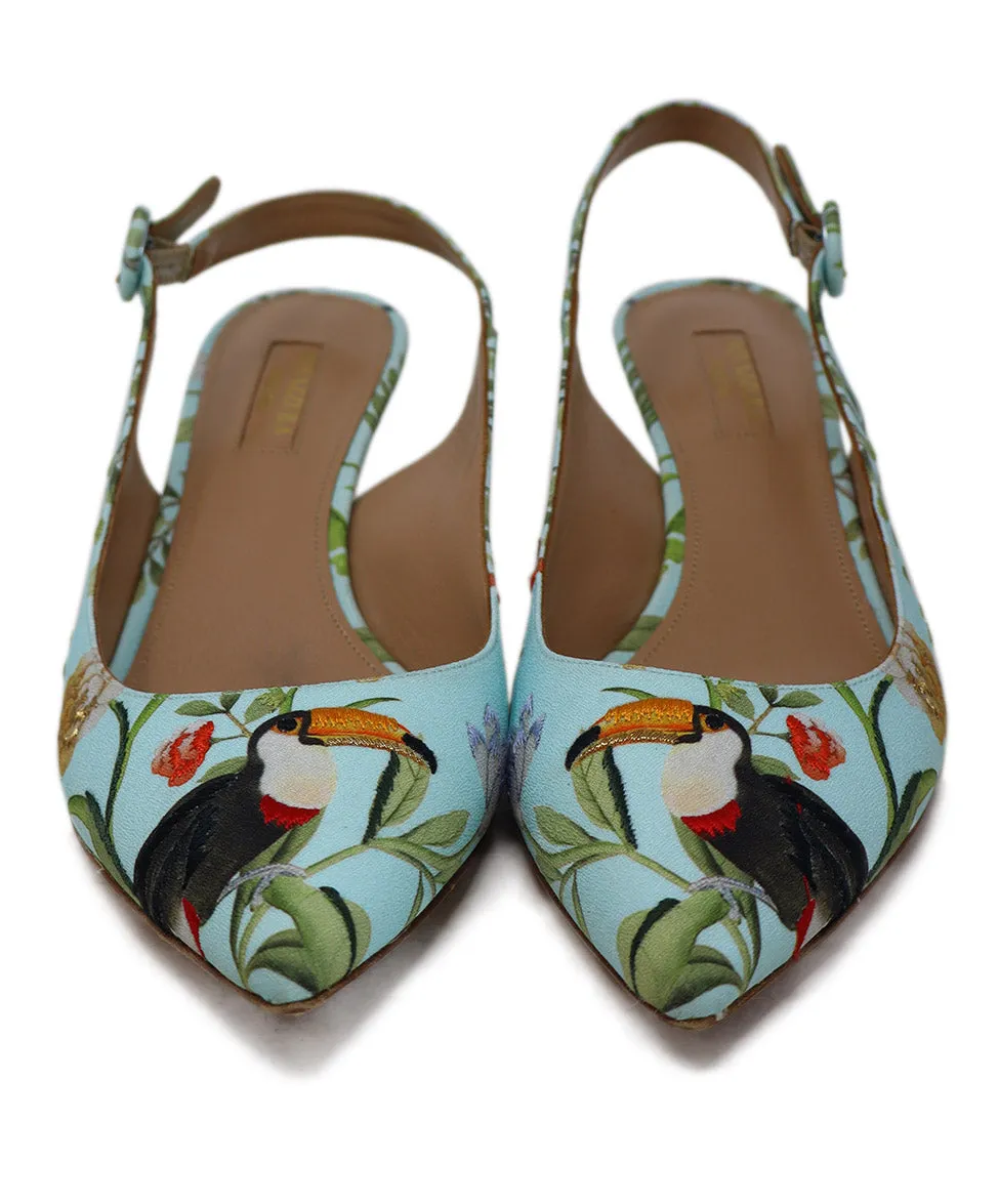 Aquazzura Aqua Silk Embroidered Slingbacks sz 8