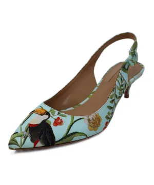 Aquazzura Aqua Silk Embroidered Slingbacks sz 8