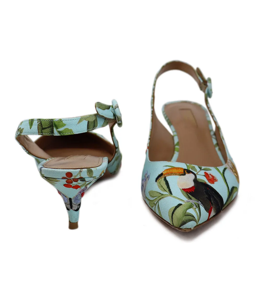 Aquazzura Aqua Silk Embroidered Slingbacks sz 8