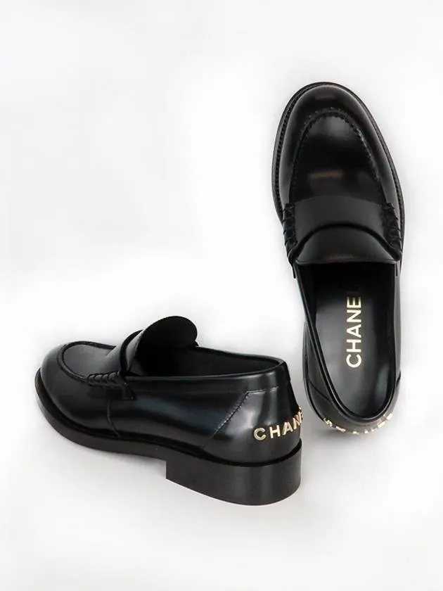 Bag Logo Moccasin Leather Loafer Black Chanel