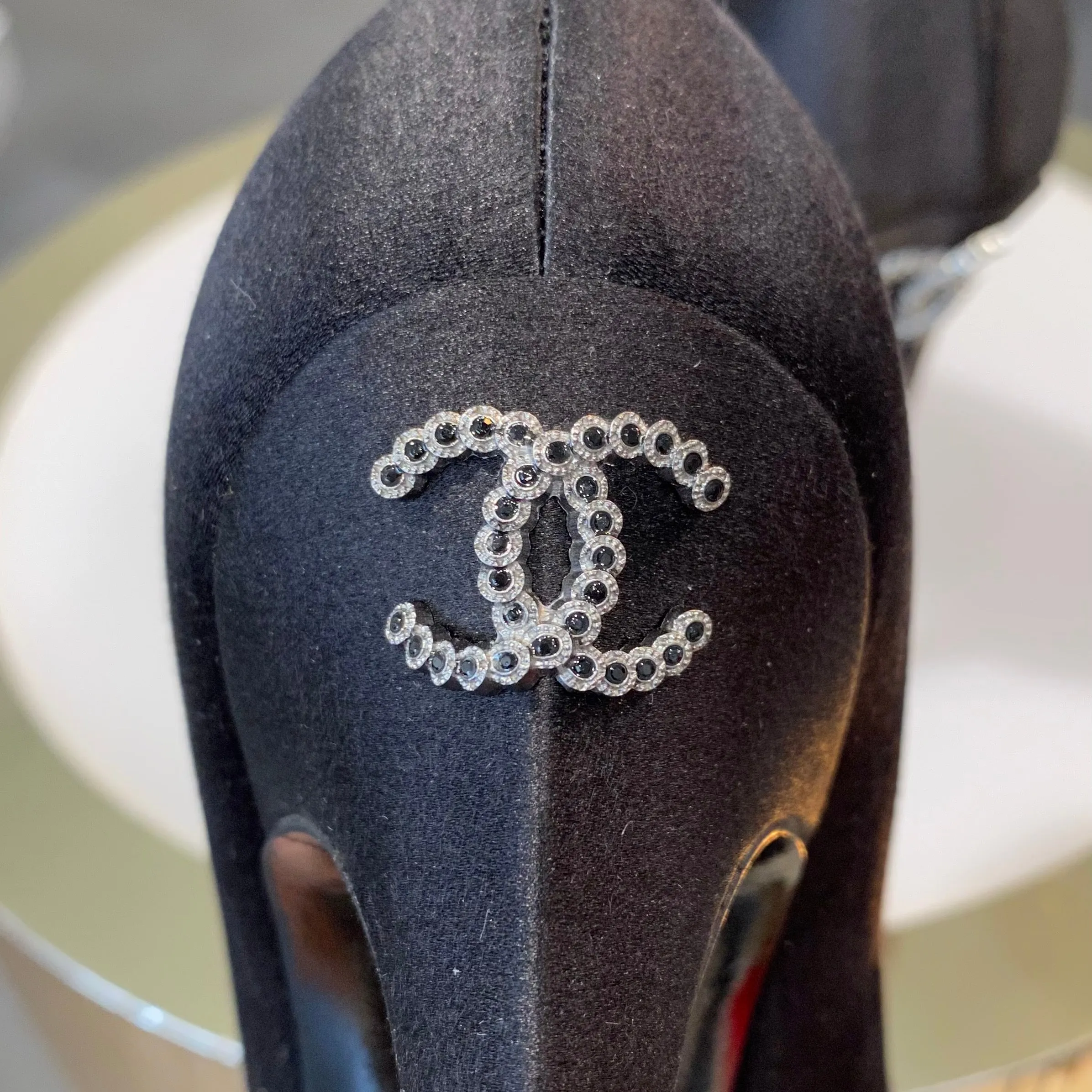 Chanel Black Satin Heels