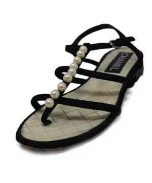 Chanel Black Suede Sandals w/ Pearl Trim sz 8