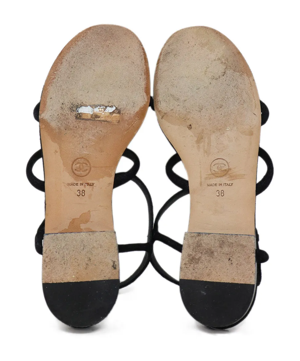 Chanel Black Suede Sandals w/ Pearl Trim sz 8