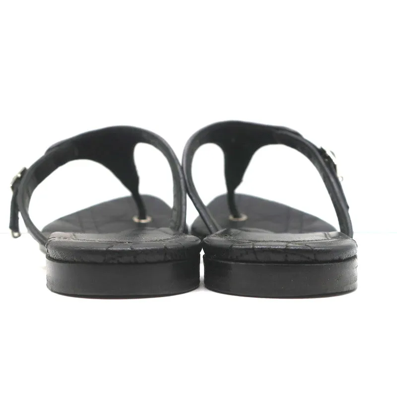 Christian Dior Cannage Thong Sandals Black Leather Size 35.5 Flat Slides