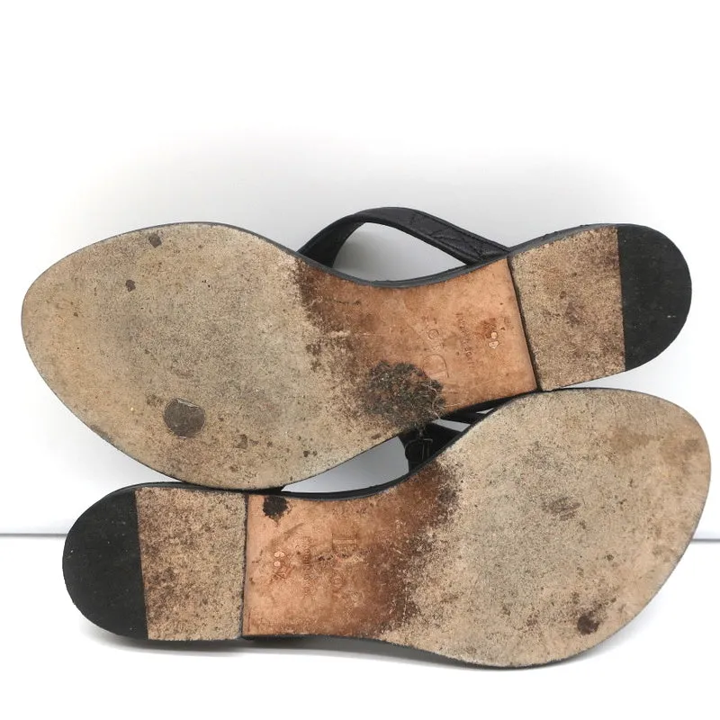 Christian Dior Cannage Thong Sandals Black Leather Size 35.5 Flat Slides