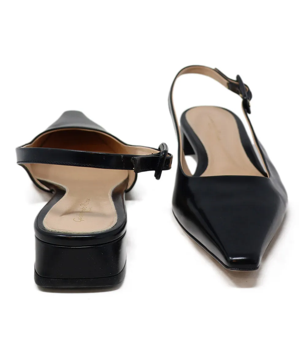 Gianvito Rossi Black Leather Slingbacks sz 10