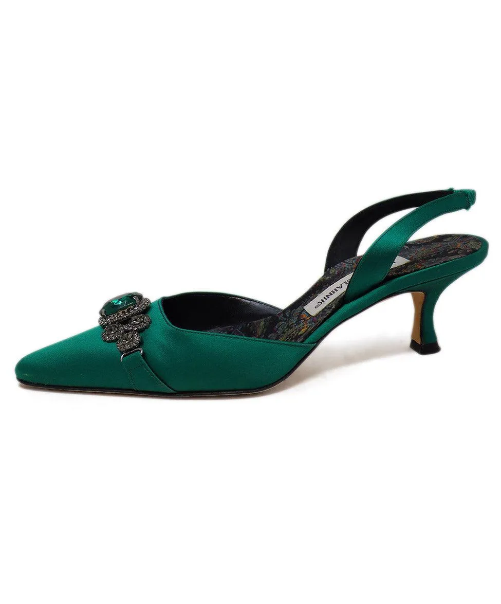 Manolo Blahnik Green Satin Rhinestone Heels sz 8
