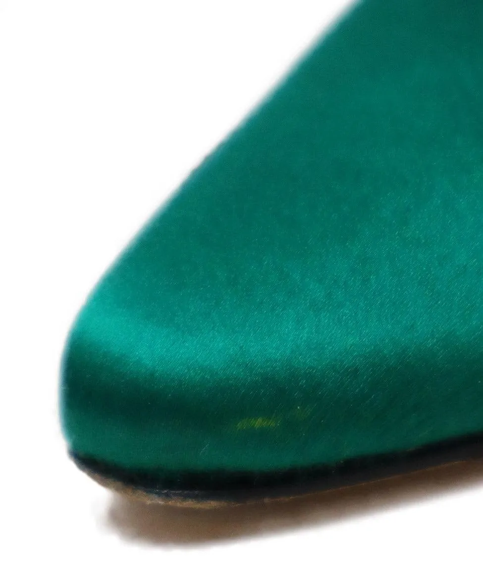 Manolo Blahnik Green Satin Rhinestone Heels sz 8