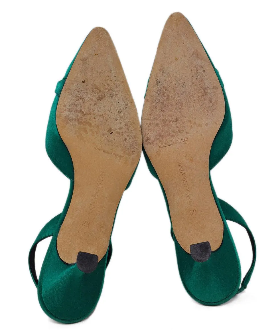 Manolo Blahnik Green Satin Rhinestone Heels sz 8