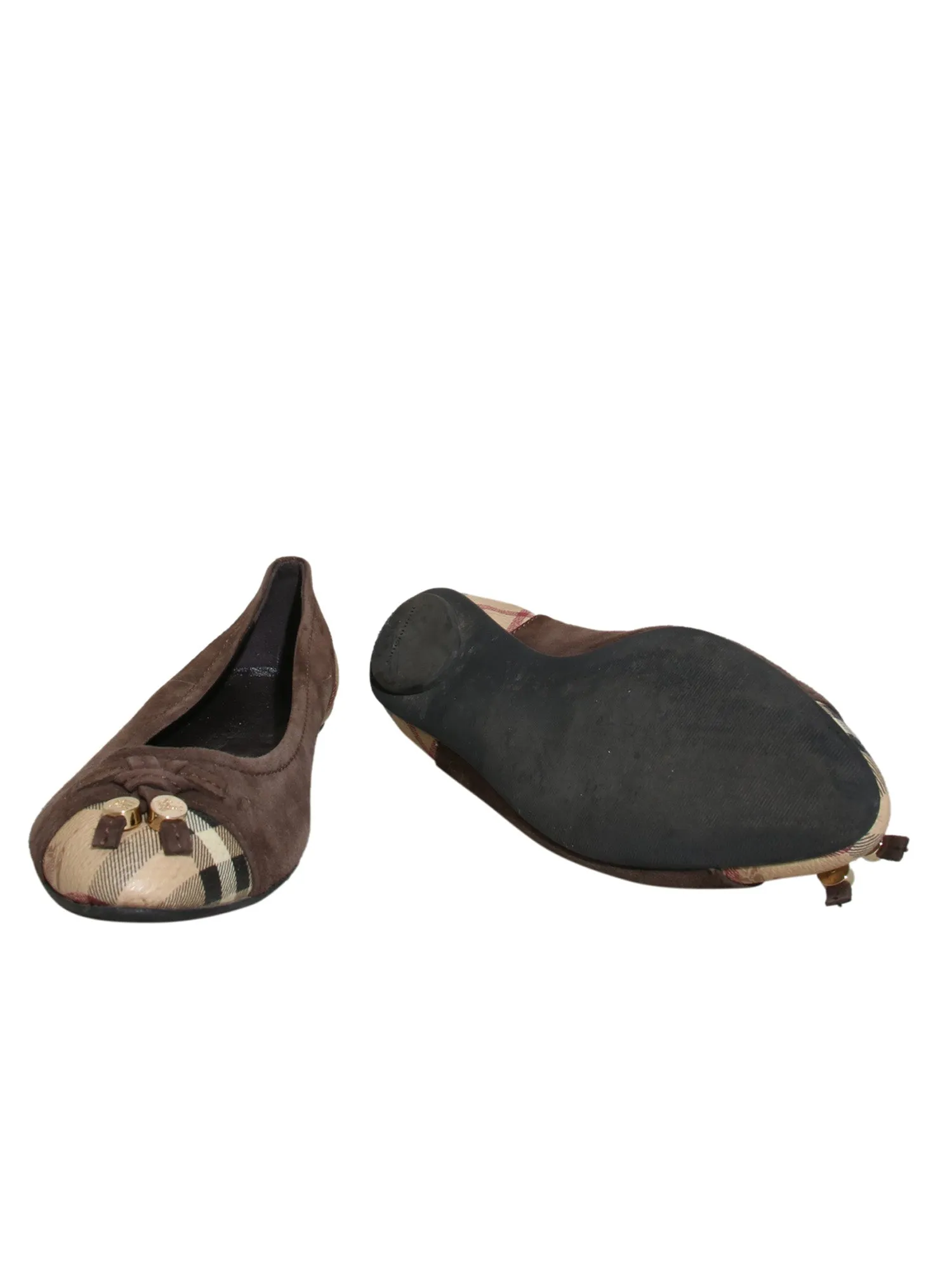 Suede Check Detail Ballet Flats
